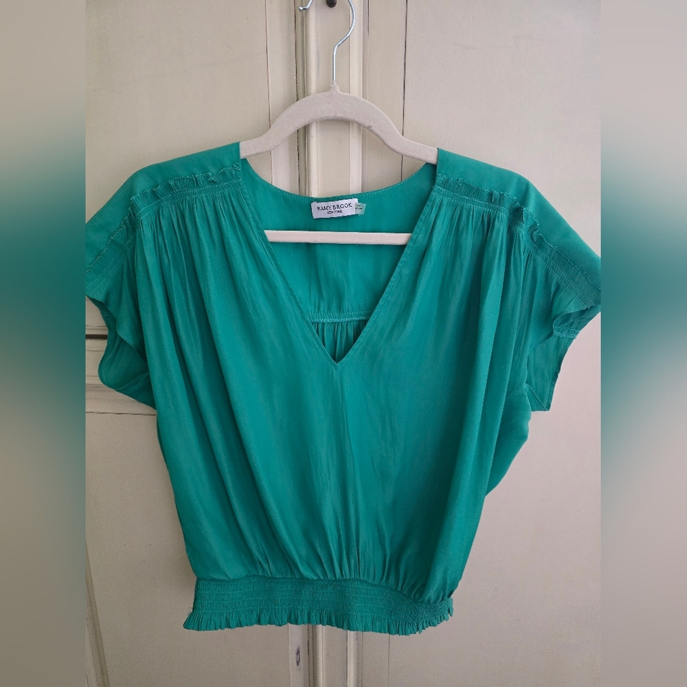 RAMY BROOK  V Neck Cap Sleeve Green Blouse Small